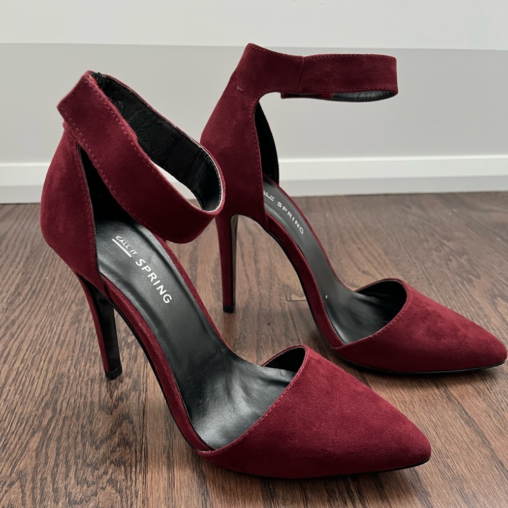 Suede Ankle Strap Pumps